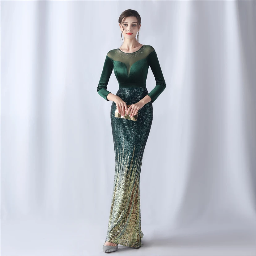 Long-Sleeved Fishtail Evening Dress High-End Atmosphere Elegant Banquet Temperament Velvet Aura Queen view 21