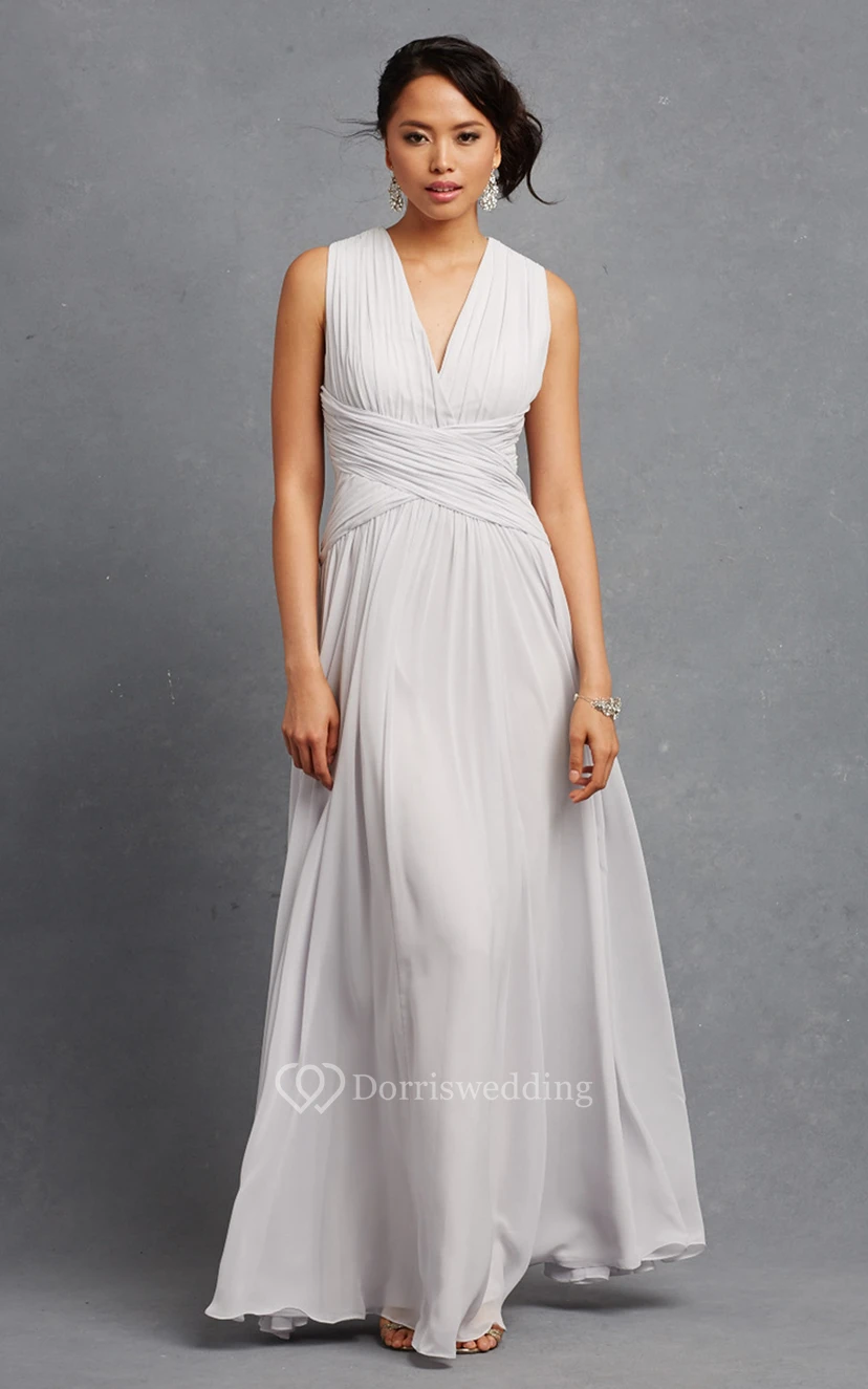Sleeveless Chiffon V-Neck Dress With Crisscross Ruching view 33