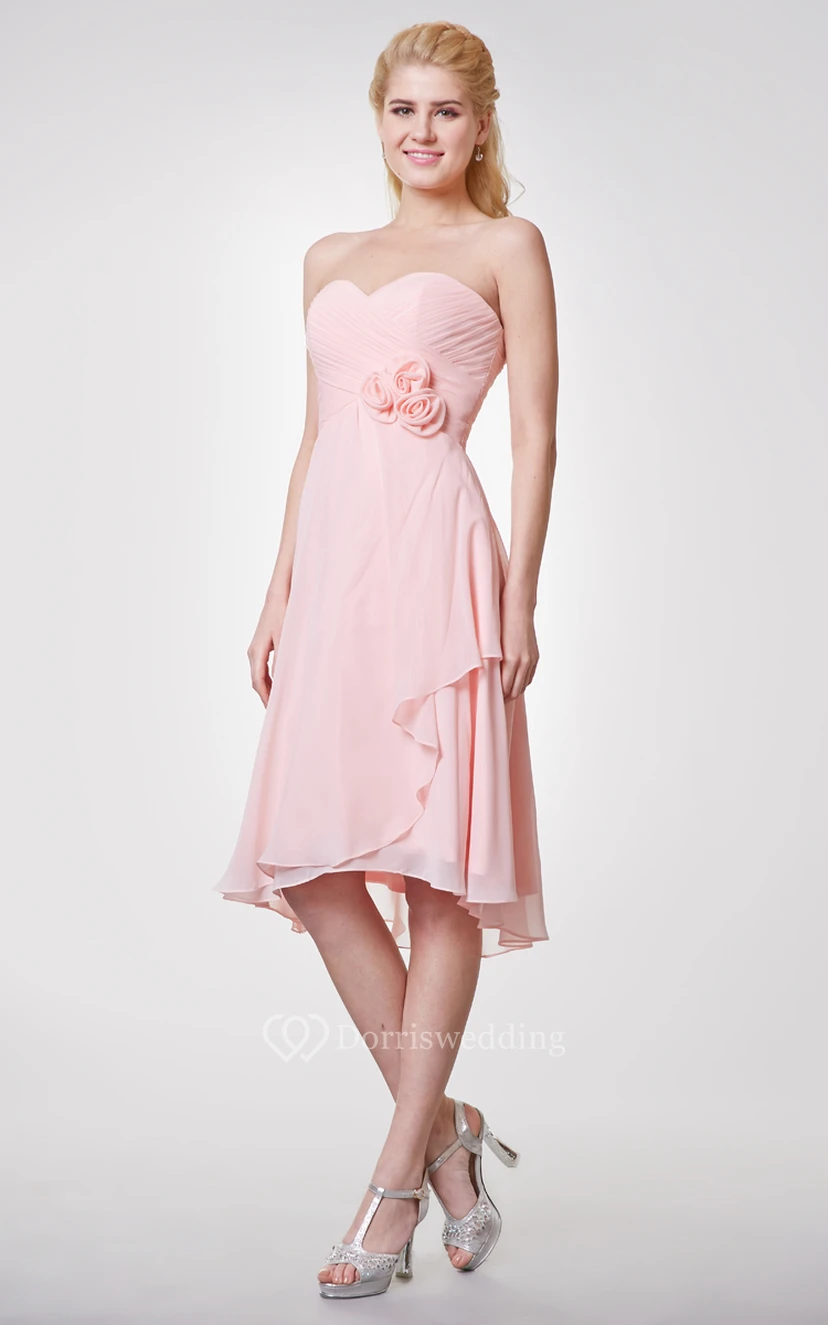 Sweetheart High Low A-line Chiffon Dress With Flowers and Side Draping view 2