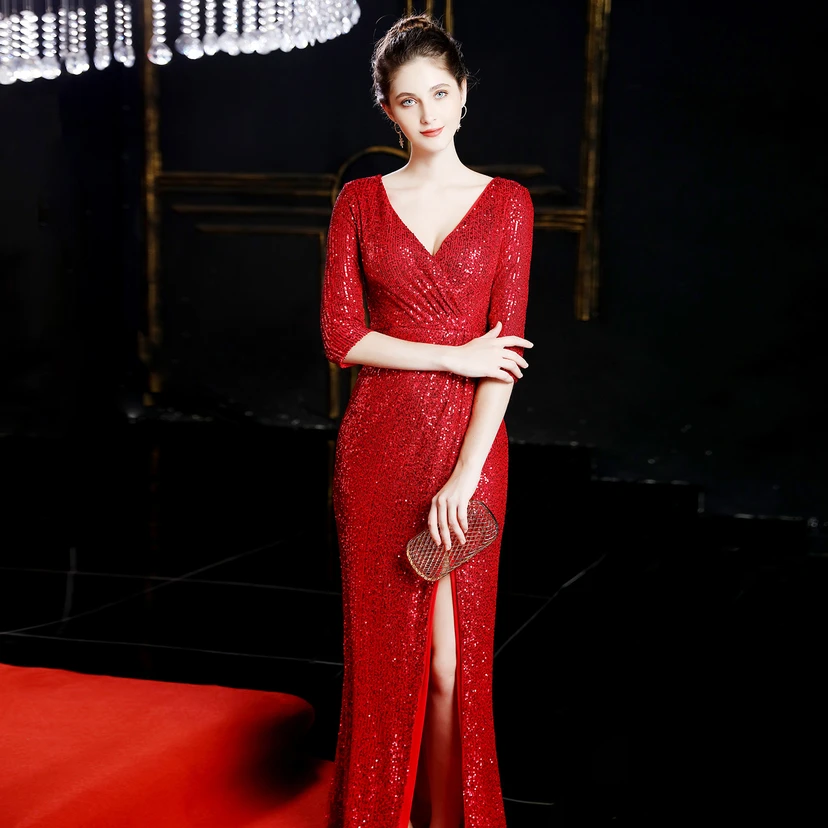 Elegantes, langes Paillettenkleid im Meerjungfrauenstil mit langen Ärmeln – ein echter Hingucker! view 16