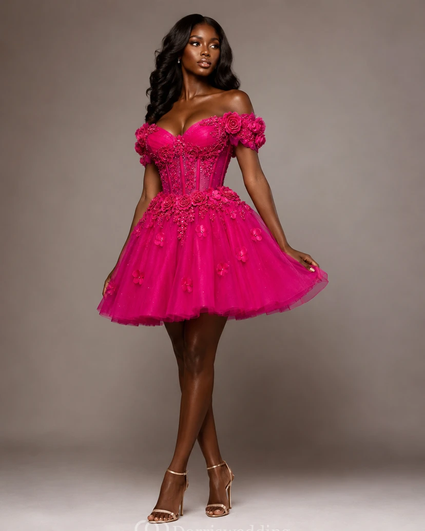 Pink Off-the-Shoulder Floral Mini Dress view 14