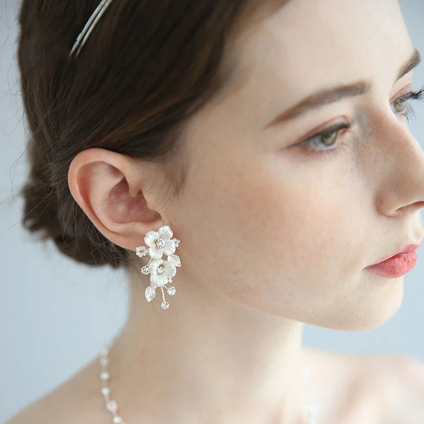 Trendy Bridal Rhinestone Beads Necklace and Earrings and Crown Jewelry Set view 4