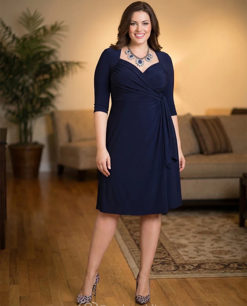 Ruched Half-Sleeve Jersey Midi Dress