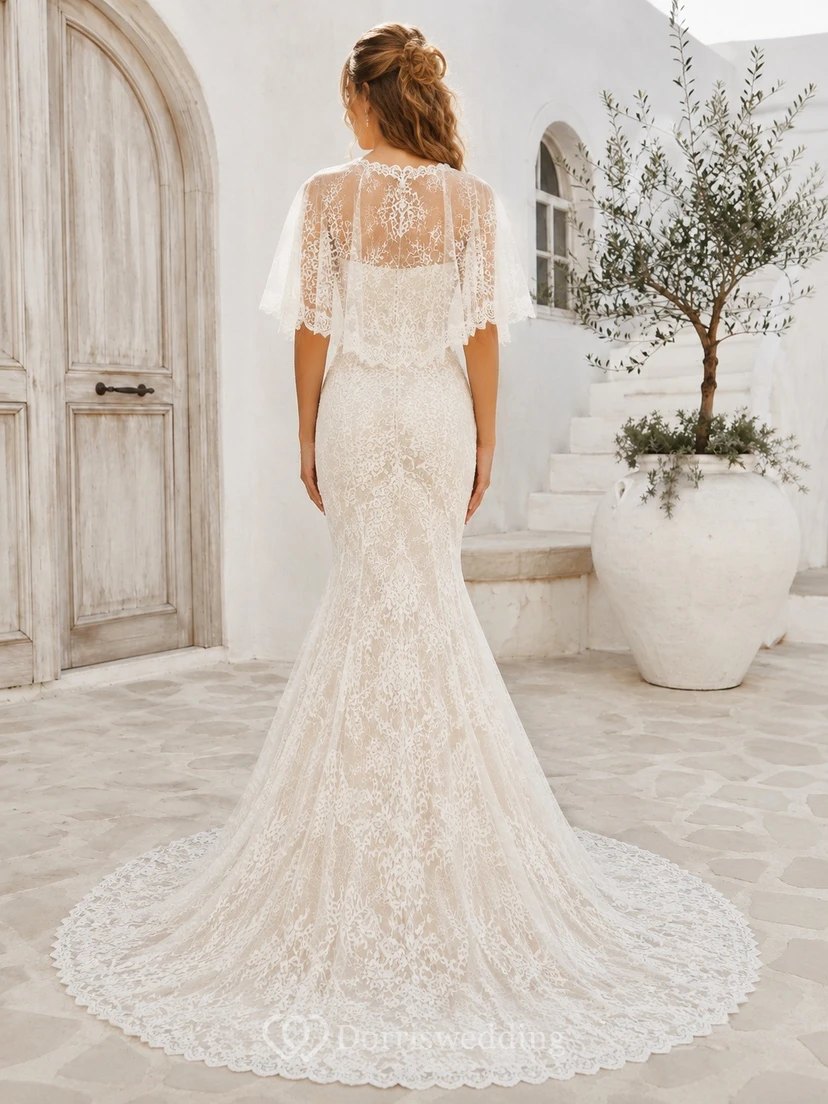 Modest High Neck Sheath Bridal Refined Wedding Dress Lace view 2