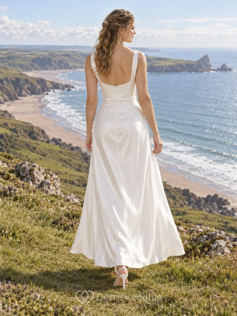 Vestido de novia sencillo de sirena sin mangas con escote drapeado y largo hasta los tobillos en charmeuse view 2