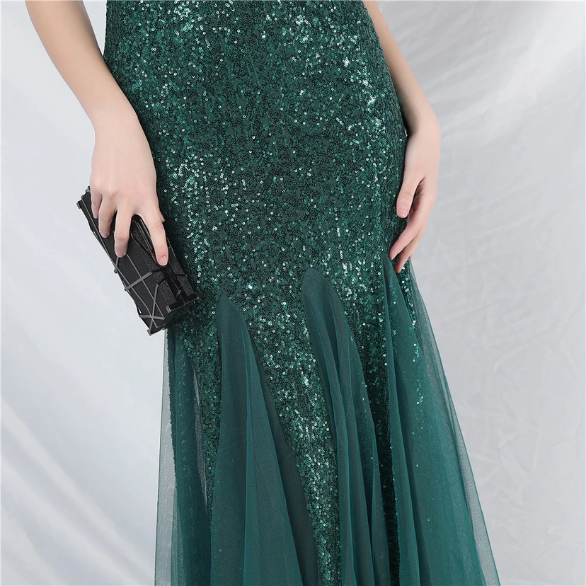 Craft Ostrich Feather Mesh Sequined Long Evening Dress view 36