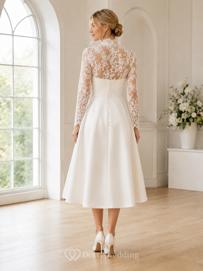 Simple Tea-length Short Bridal Ceremony Formal Square A-line Dress view 2