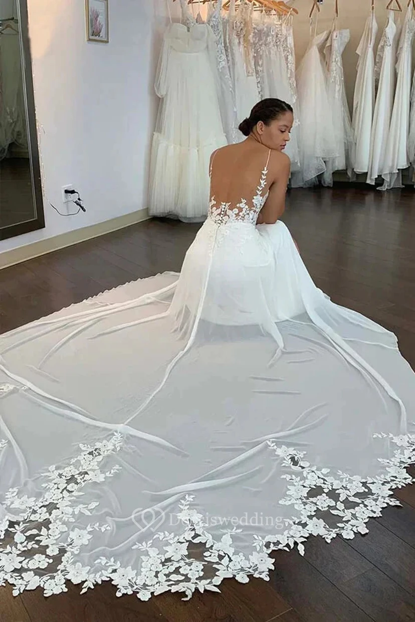 Vestido de novia informal de gasa sexy de talla grande con tirantes finos view 2