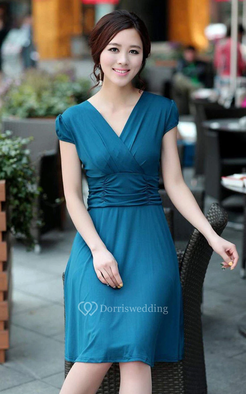 Cap-sleeved Knee-length Dress With Ruching view 2