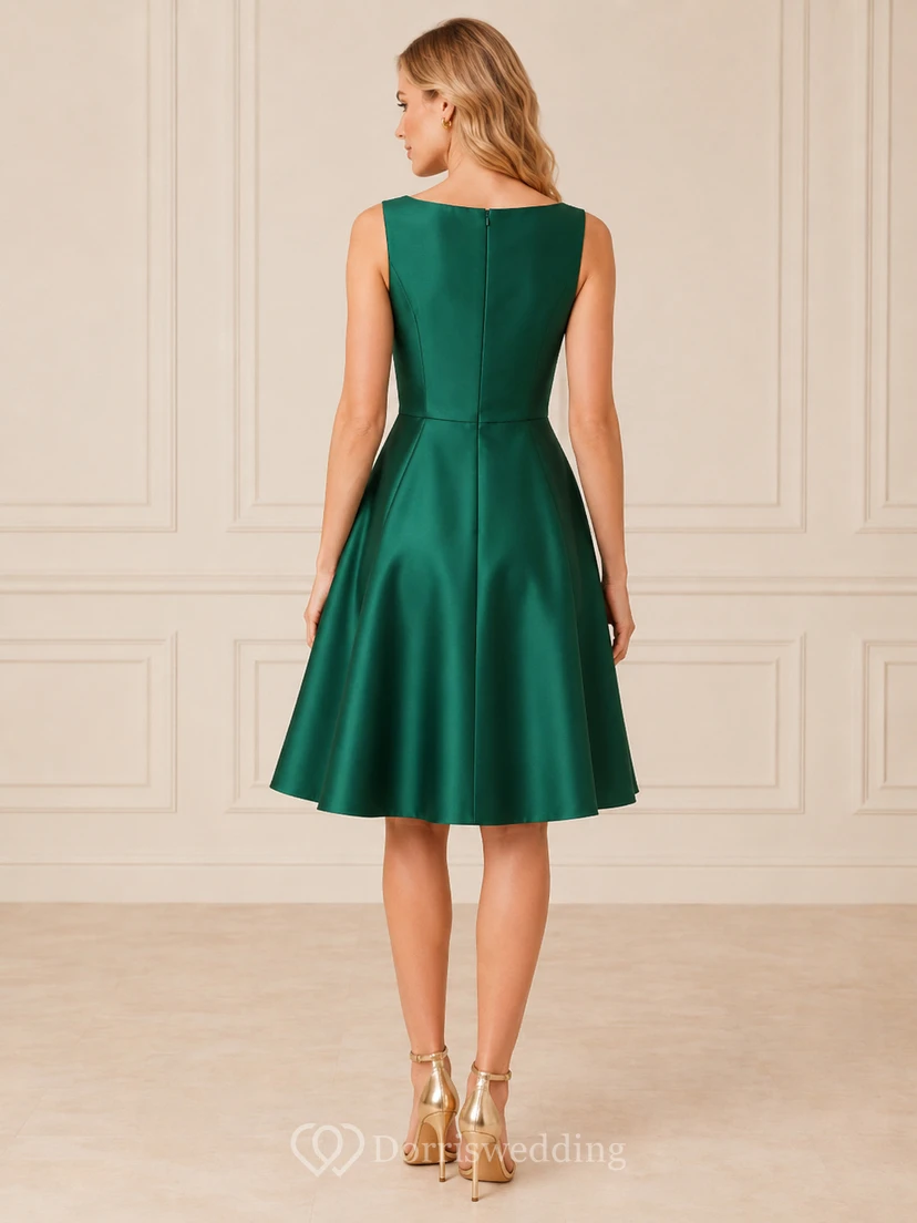 Dark Green Bateau A-Line Satin Cocktail Dress view 2