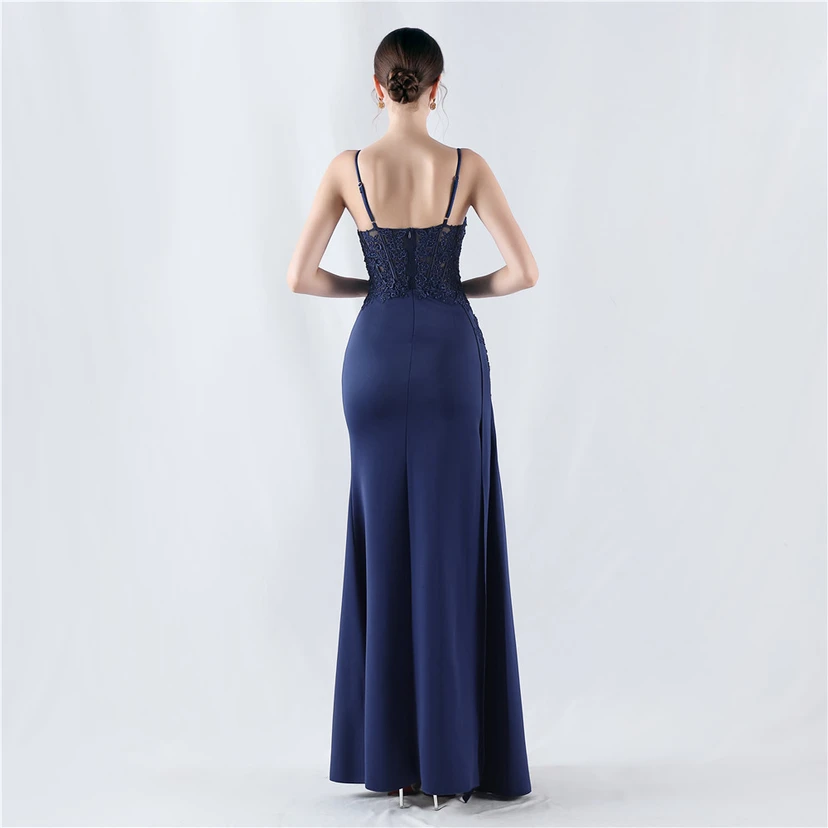 Heavy Hot Diamonds And Flower-Set Waisted Fishbone Satin Evening Dress Annual Meeting Wedding view 51