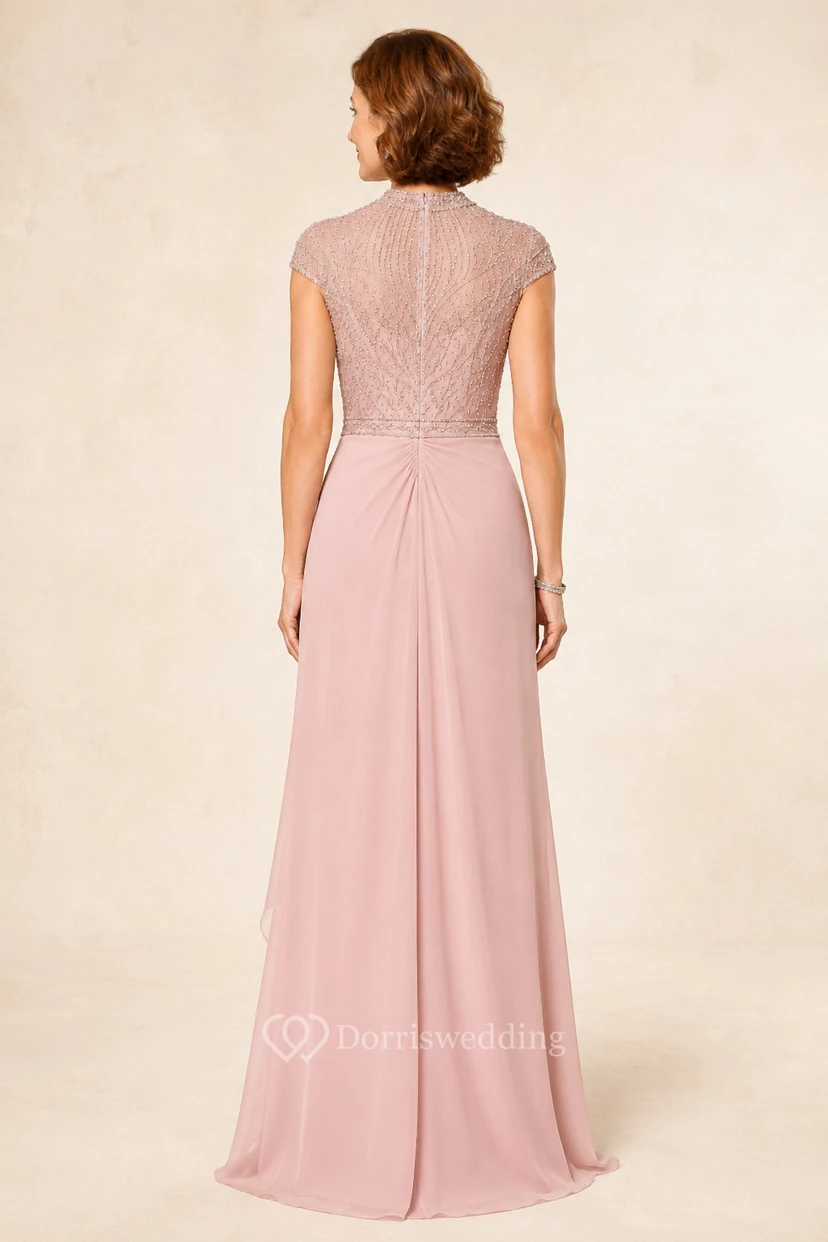 Blush Lace Bodice Sheath Mother Dress with Draped Skirt view 2