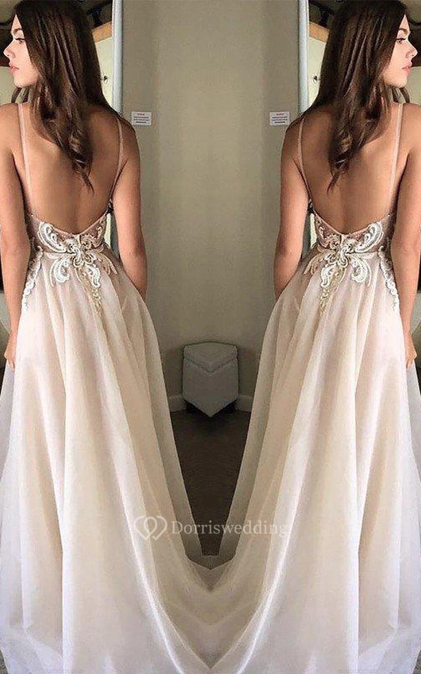Chiffon-Abendkleid in A-Linie, bodenlang, ärmellos, mit Applikationen view 2