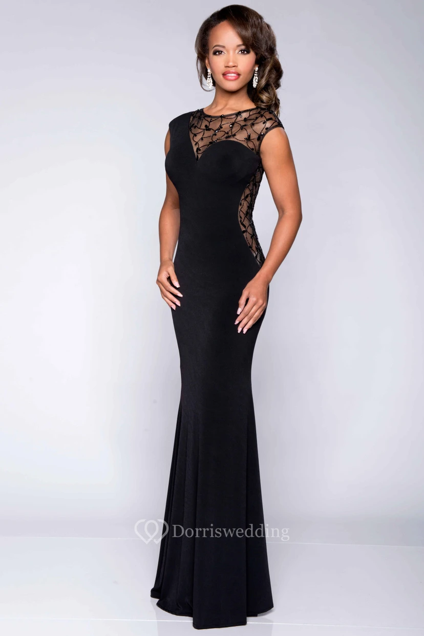 Sheath Cap Sleeve Jersey Prom Dress With Illusion Style
