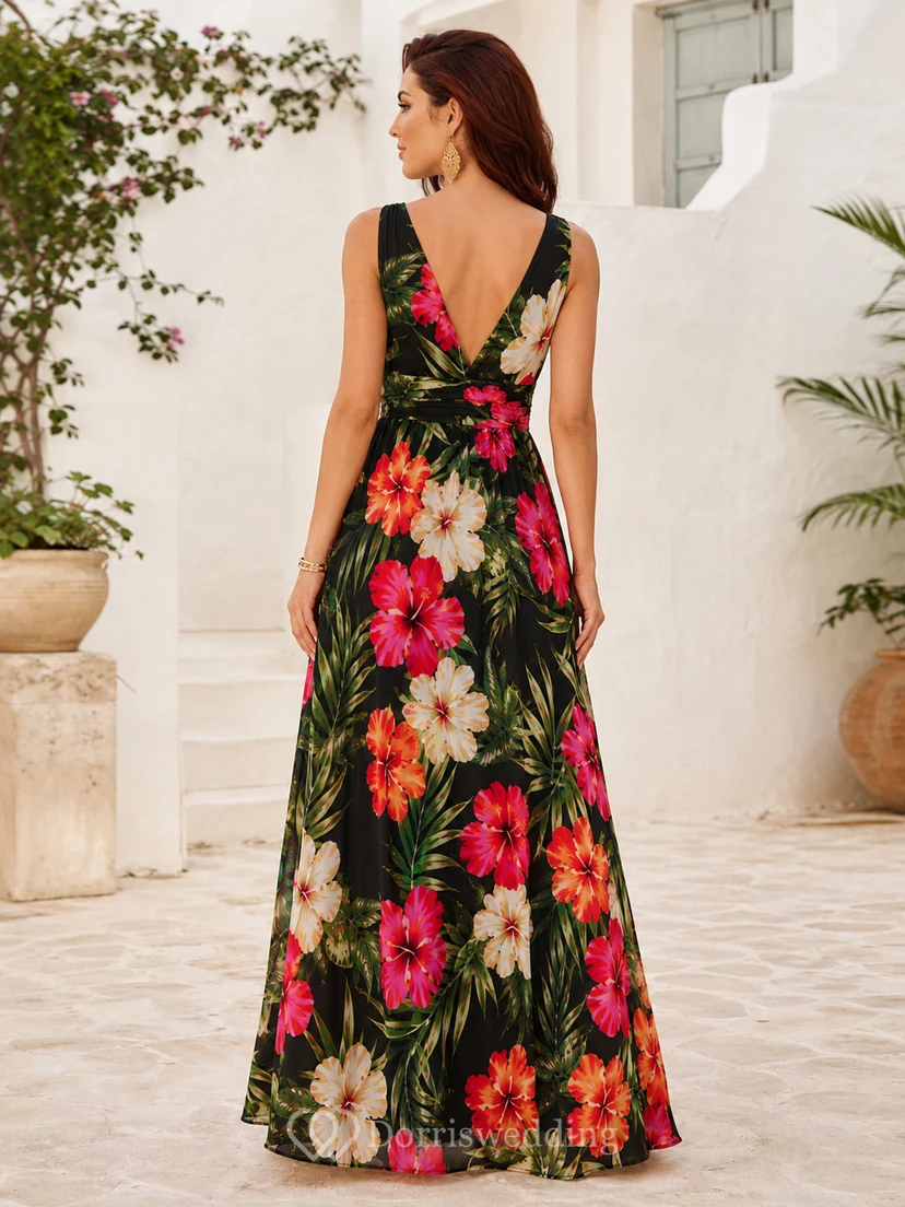Black Hibiscus V Neck Sleeveless Resort Maxi Dress view 2