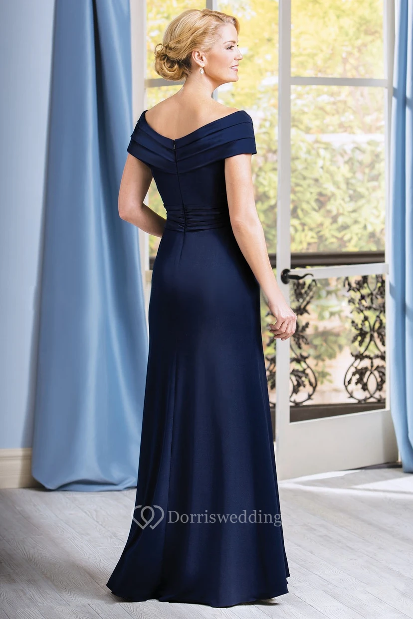 Fabulous V-Neck Cap-Sleeved Long Gown With Ruches view 2