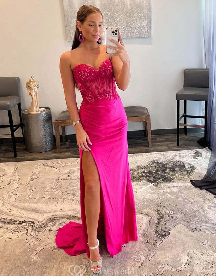 Fuchsia Sequin Corset Gown