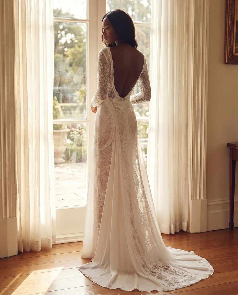 Vestido de encaje estilo boho para ceremonia civil view 6