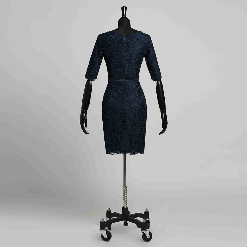 Bodycon 3-4 Length Sleeve Knee-length Zipper Vintage Lace Dress with Lace view 2