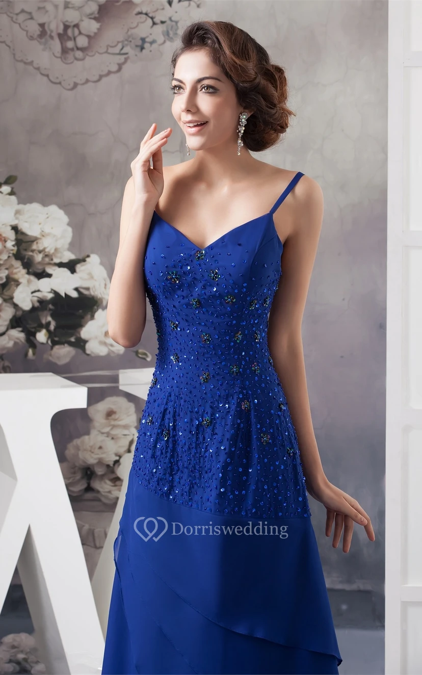 Spaghettiträger-Chiffonkleid in Bodenlänge mit Perlenstickerei view 7