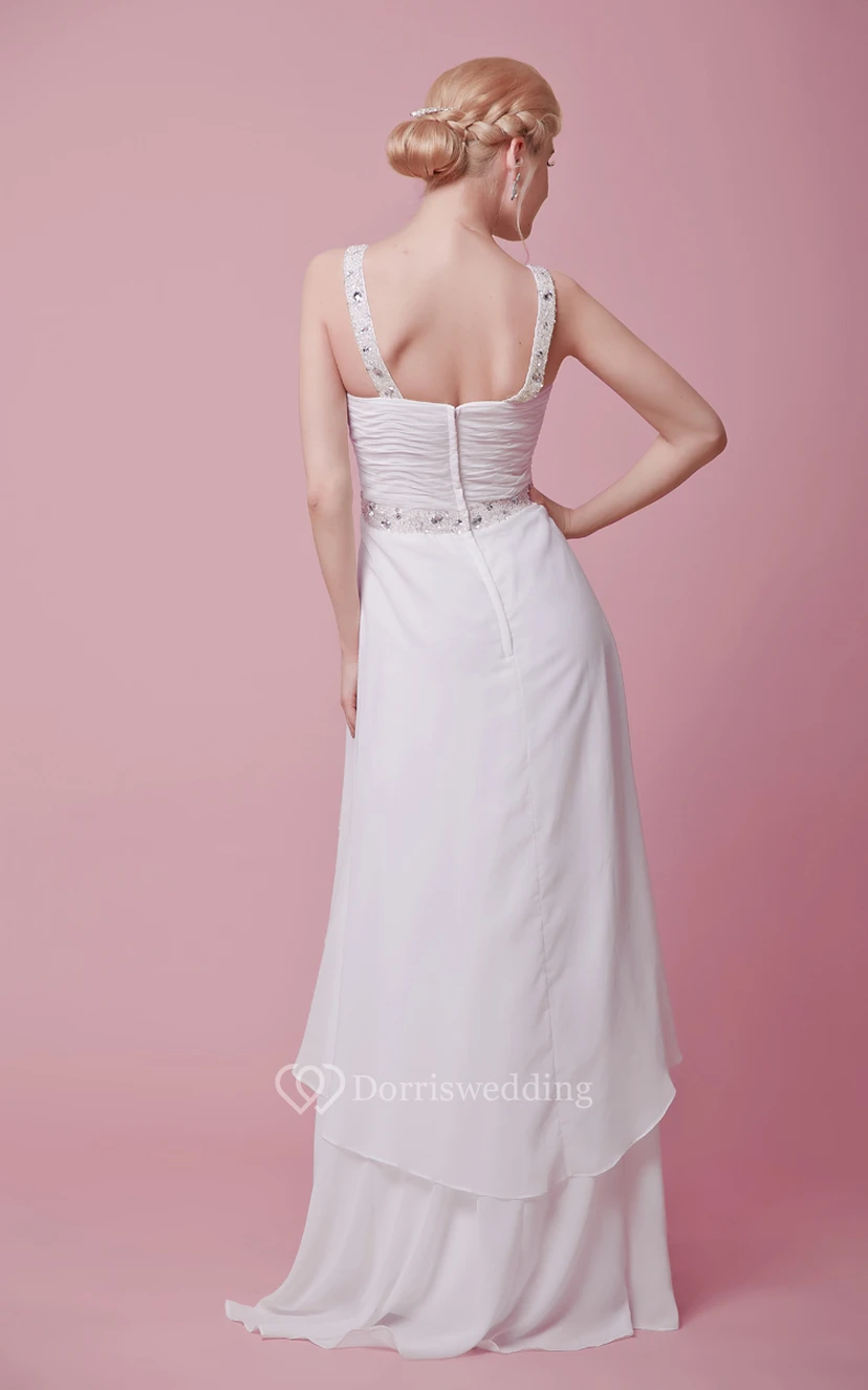 Robe en mousseline scintillante sans manches, asymétrique à bretelles view 2
