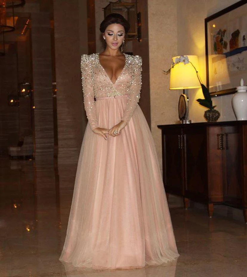 Glamorous Crystals A-line Evening Dress Long Sleeve Floor-length view 3