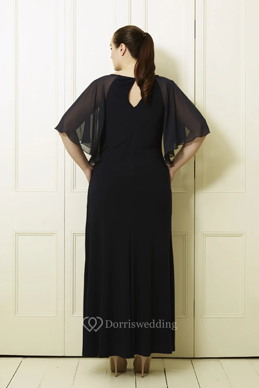 Chiffon-Abendkleid in Übergröße mit Fledermausärmeln, Rundhalsausschnitt und Knöchellänge view 2