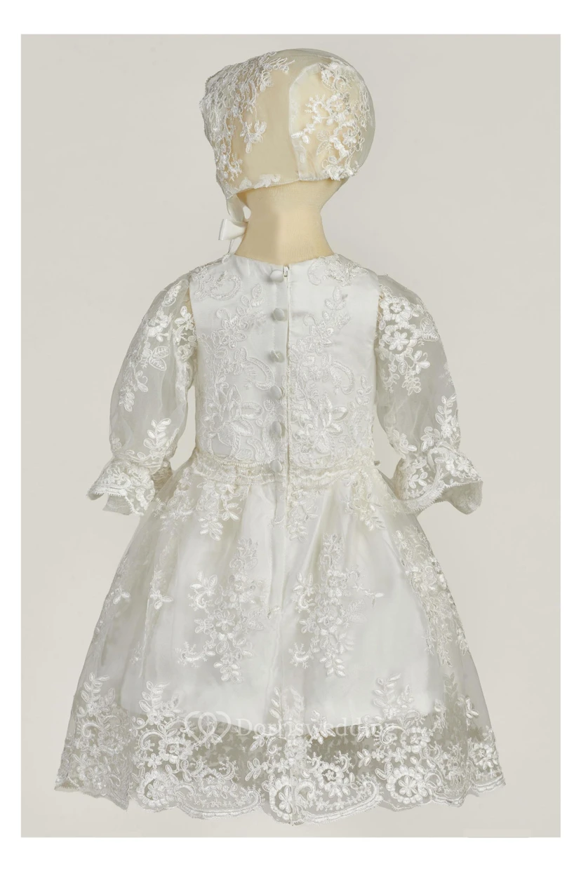 Graceful Christening Gown With Lace Appliques And Sash view 2