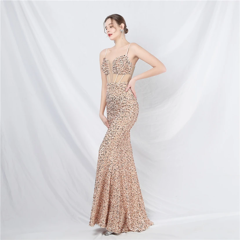 Palace Style Heavy Fishbone Waist Mesh Sequined High-End Evening Dress view 36