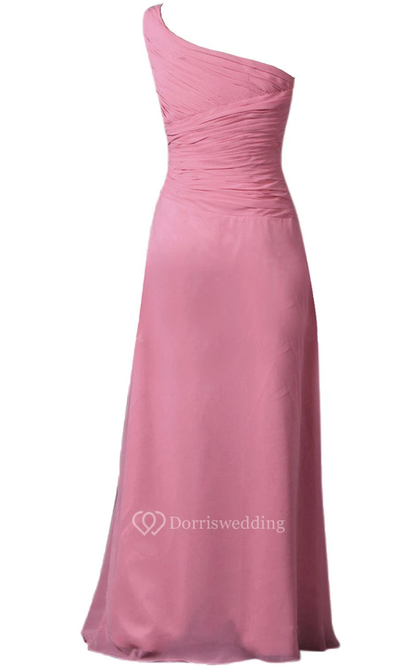 One-shoulder Ruched Chiffon A-line Gown With Bow view 11