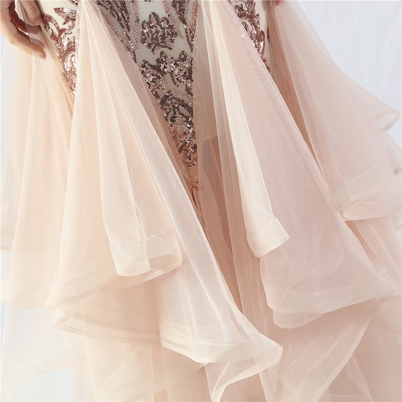 Vestido de actuación para celebración de baile caliente con cuentas de flores y posicionamiento de red rígida. view 45