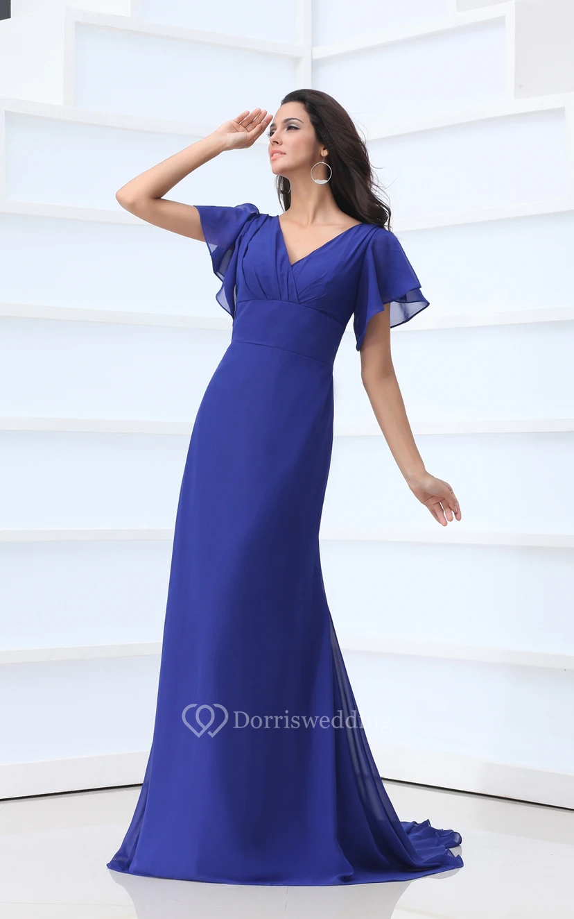 Chiffonkleid in Bodenlänge mit V-Ausschnitt und Glockenärmeln view 3