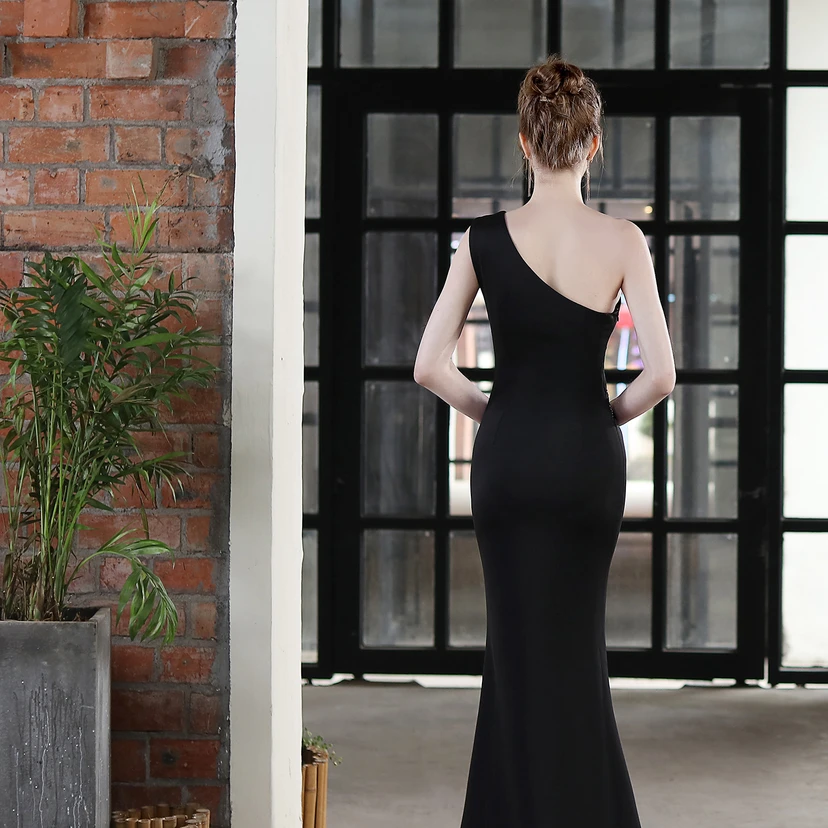 Toast Dress Bride Long One-Shoulder Thank-You Banquet Slim Fishtail Skirt Wedding Car Model Exhibition Dress view 2