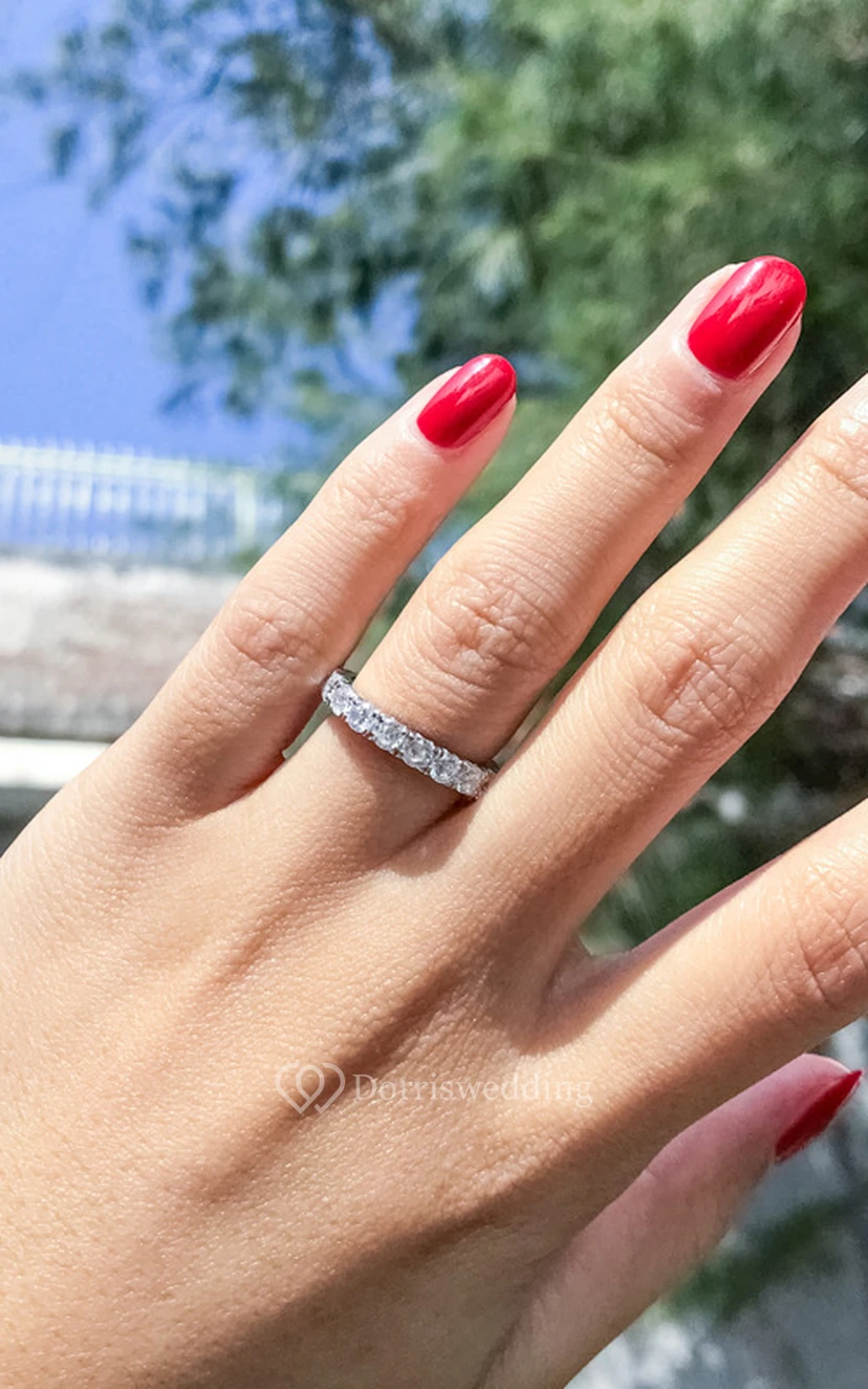 Round Cut Side Stones Rhinestone 925 Silver Wedding Rings view 4