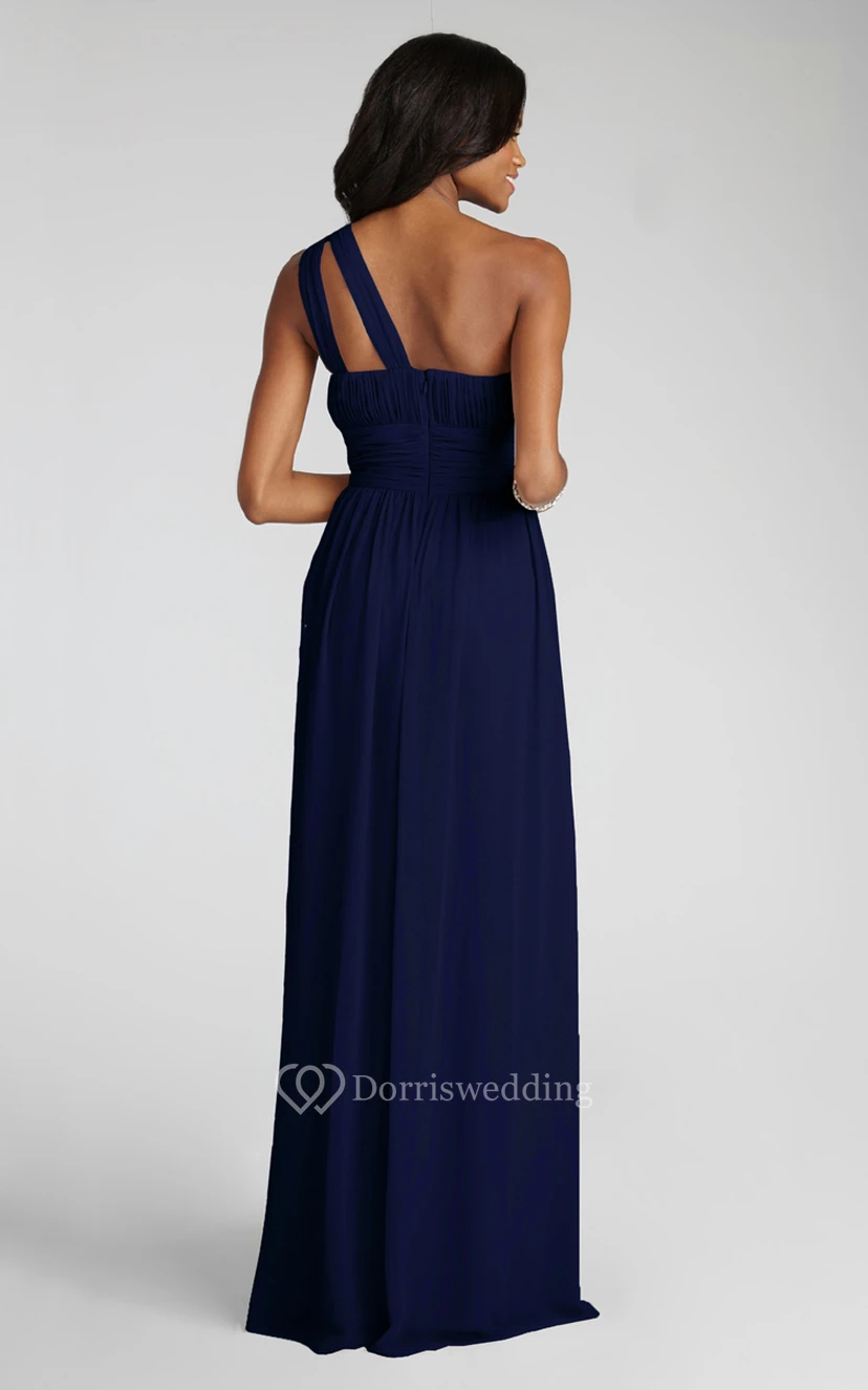 Long-Chiffon Modern One-Shoulder Dress With Ruching view 16