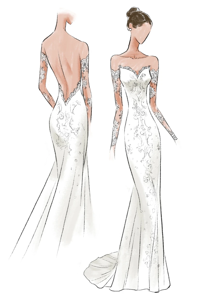 Vestido de dama de honor de organza, sin tirantes, sin espalda, de manga larga y con apliques. view 4