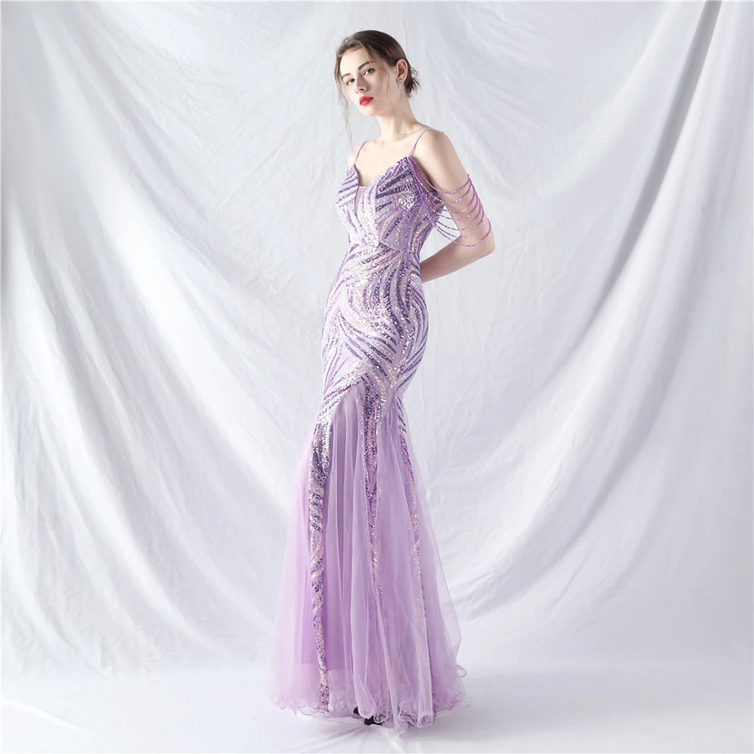 Layered Beads Spliced ​​Mesh High-End Evening Dress view 46