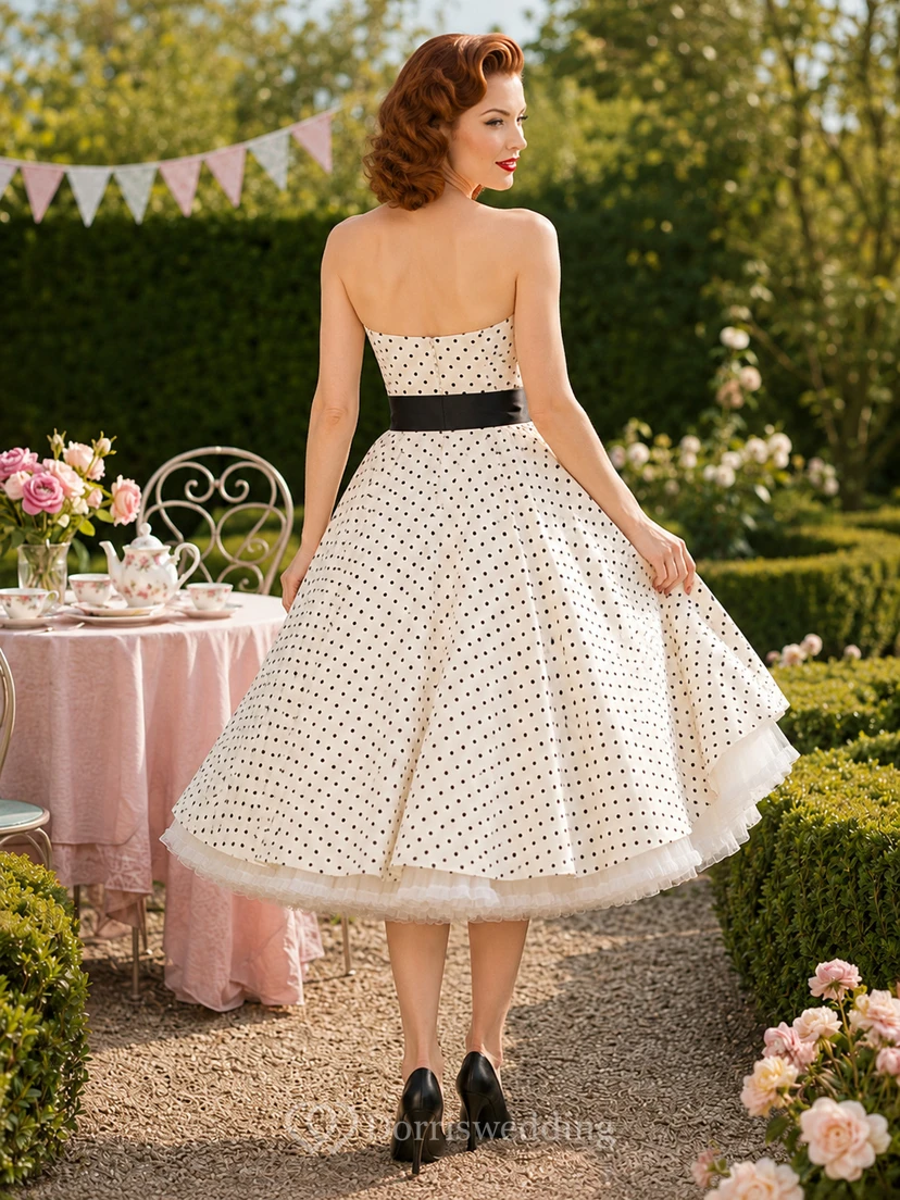Strapless Polka Dot Petticoat Rockabilly Garden Bridal Dress view 2