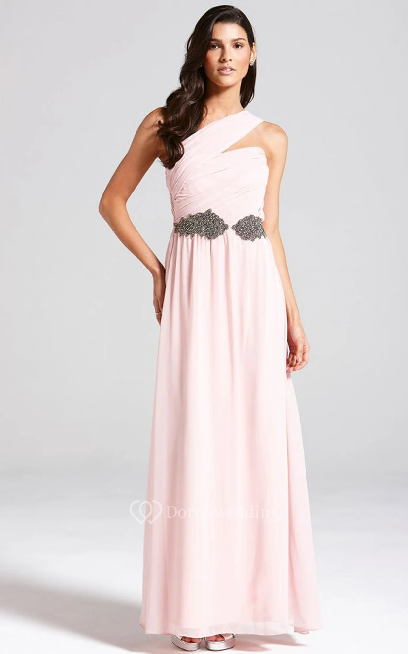 Long Chiffon One-Shoulder A-Line Chic Dress With Sash view 3