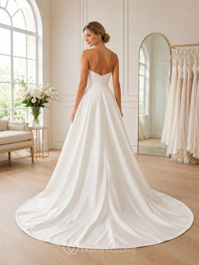 Brautkleid aus Satin, A-Linie, trägerlos, mit Schleppe view 2
