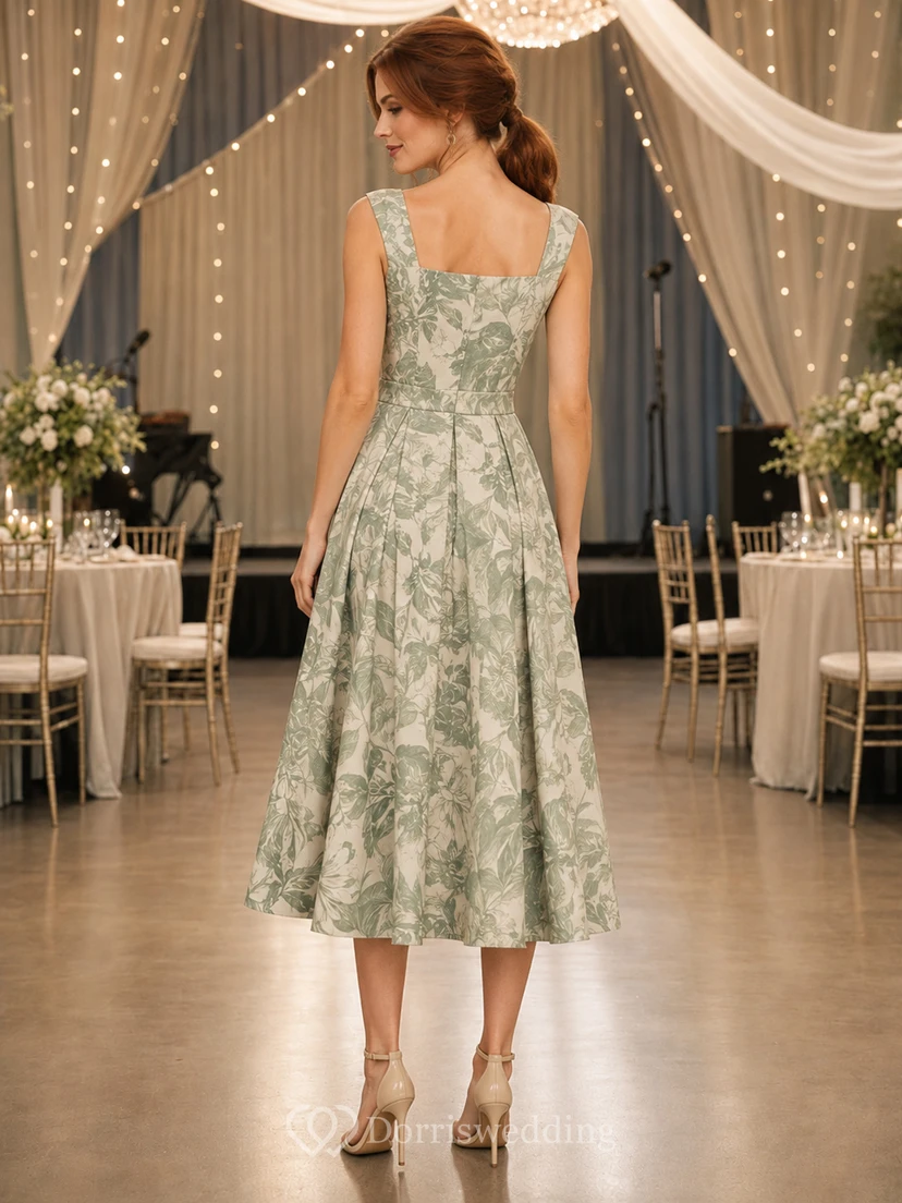 Sage Floral Square Neck A Line Fundraiser Midi Dress view 2