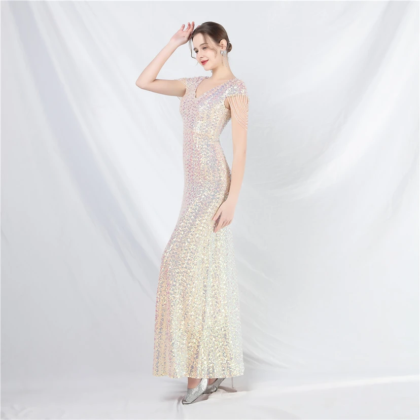 A-Line Big Swing Dress Craft Sequined Long A-Line Evening Dress view 63