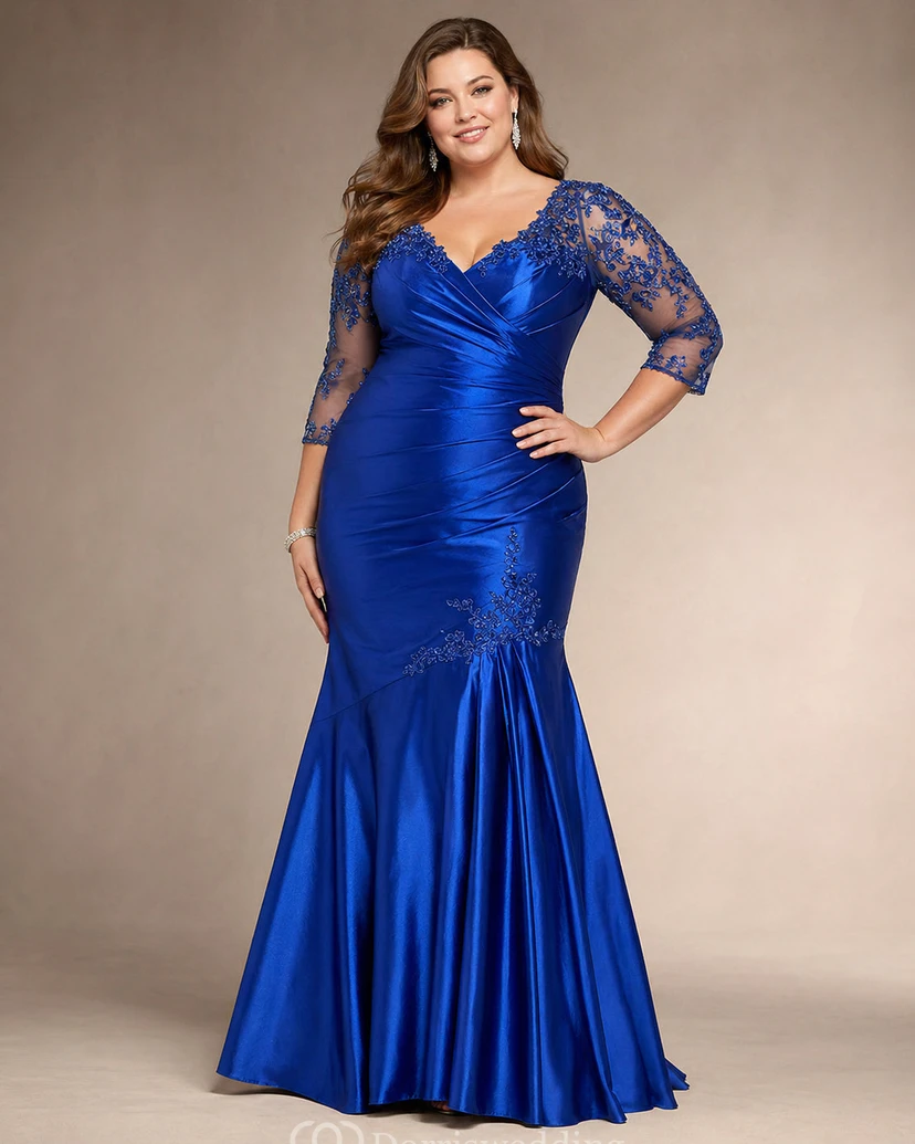 3-4-ärmeliges Taftkleid mit V-Ausschnitt, Applikationen und Falten view 5