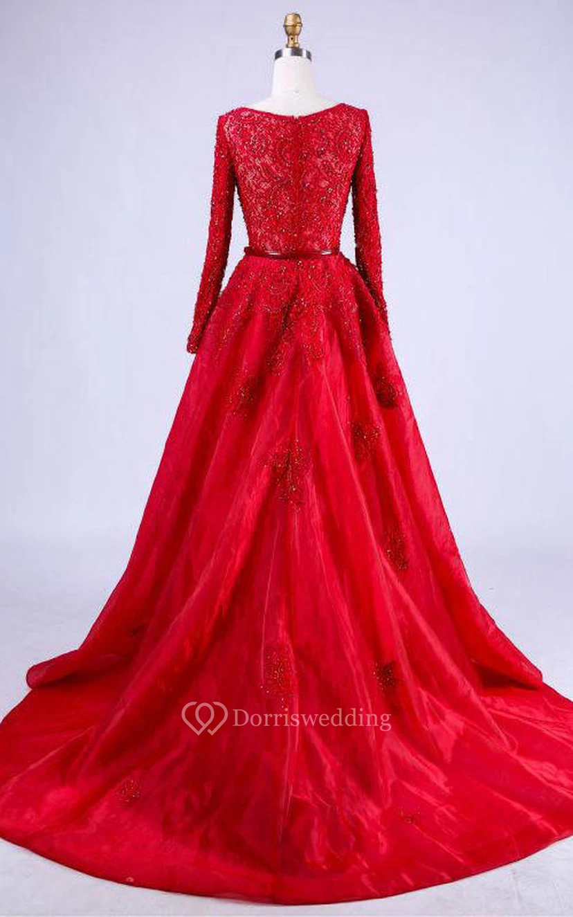 A-Linien-Spitzenkleid mit Rundhalsausschnitt und langen Ärmeln view 2