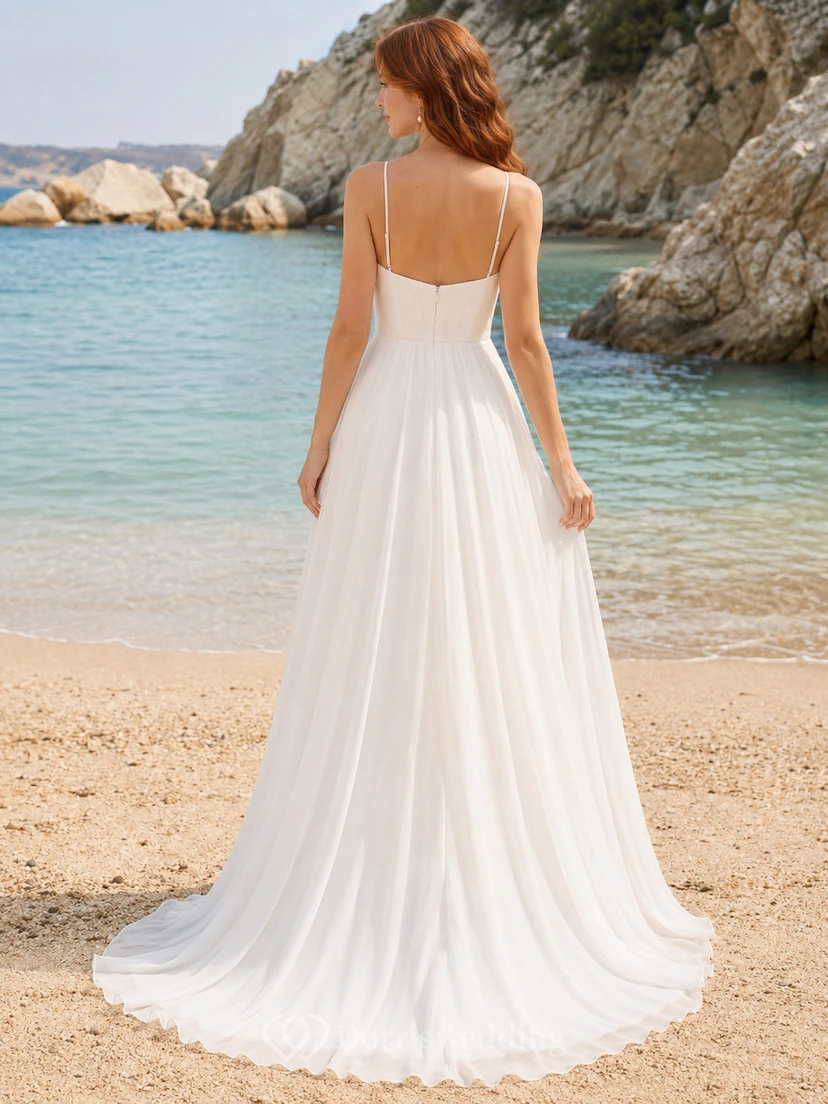 Beach Strapless Ruched Bodice Chiffon A-Line Wedding Dress view 2