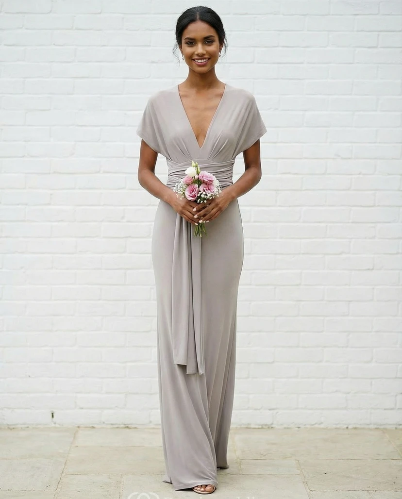 Flowy Grecian Chiffon V-Neck Bridesmaid Dress view 4