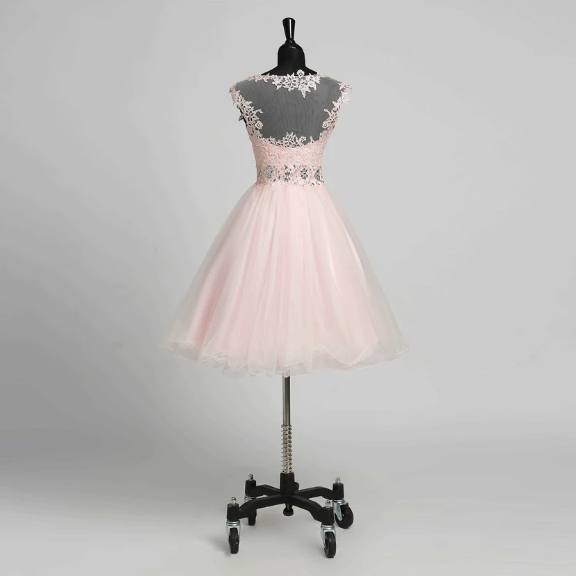A-Line Sleeveless Short Mini Illusion Adorable Lace Dress with Appliques Lace Sequins view 2