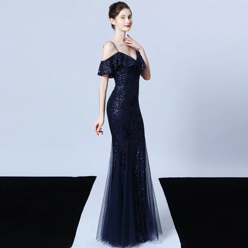 Robe de soirée élégante à franges et sequins en fil de polyester, style sirène, idéale pour un banquet ou une occasion spéciale automne. view 42