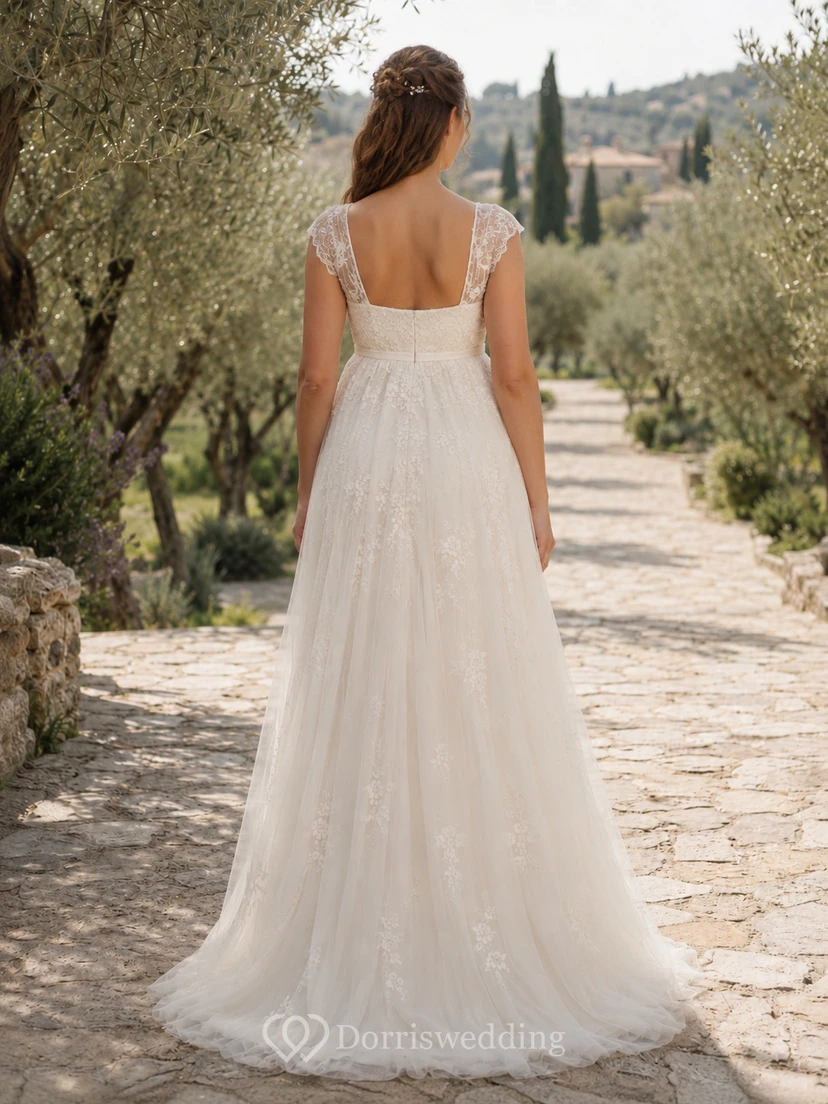 Maternity Wedding Dress Square Neck Lace Strap A-Line Garden Bridal Gown with Floor Skirt view 2
