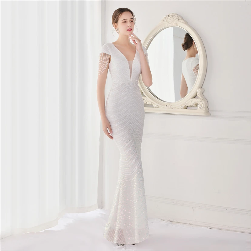 Paillettenbesetztes, handwerklich perfekt gefertigtes, perlenbesetztes Party-Abendkleid – sexy langes Kleid für die Braut view 48